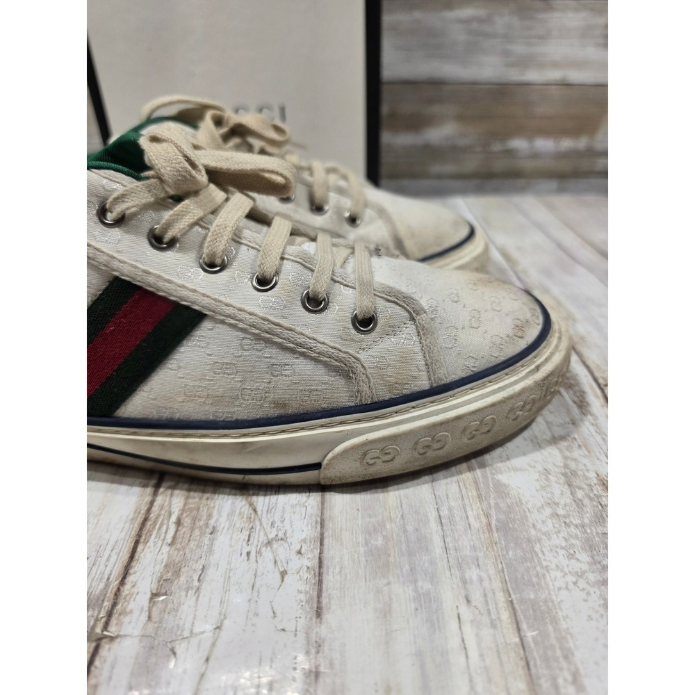 Gucci Tennis 1977 Low Top Sneakers Off White GG Mignon Canvas Web Stripe 11 READ - Picture 7 of 16